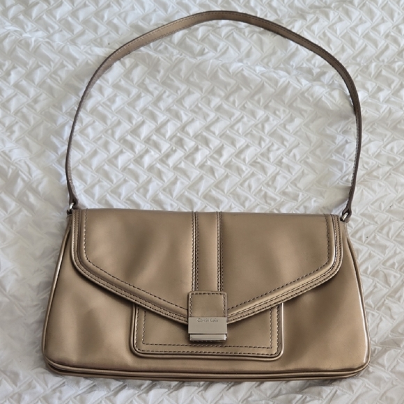Calvin Klein Gold Baguette Bag with Flap Closure - Picture 1 of 15